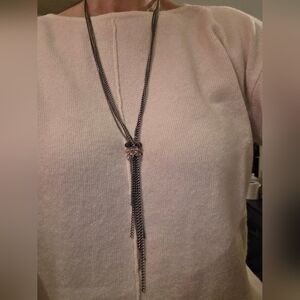 Boho Chic Long Silver Link Chain Necklace – Y2K Retro Beaded Statement Piece